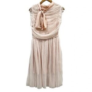 Avantlook Pink Pleated Tie Neck Dress NWT Coquette Fairy‎ Midi Size L